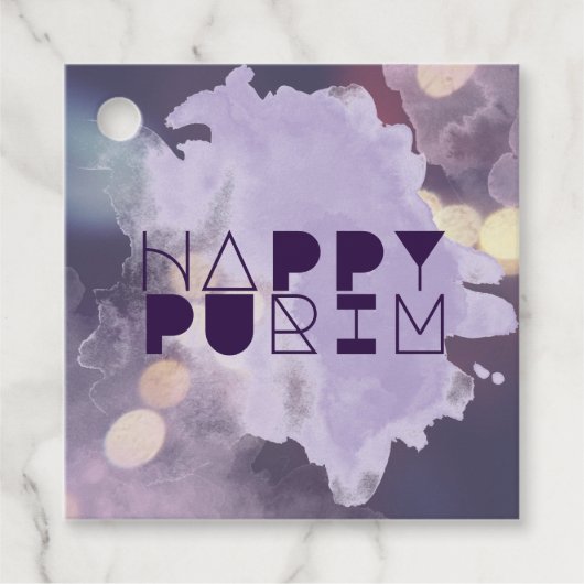 紫色のHAPPY PURIM フェイバータグ (正面)