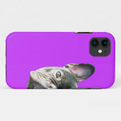 」紫色のIphone 5の場合をかいま見ているフレンチ・ブルドッグ「 Case-Mate iPhoneケース (裏面(横))