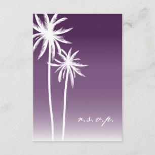 紫色のOmbréのヤシの木のビーチ結婚式RSVP 出欠カード