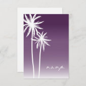 紫色のOmbréのヤシの木のビーチ結婚式RSVP 出欠カード (正面/裏面)