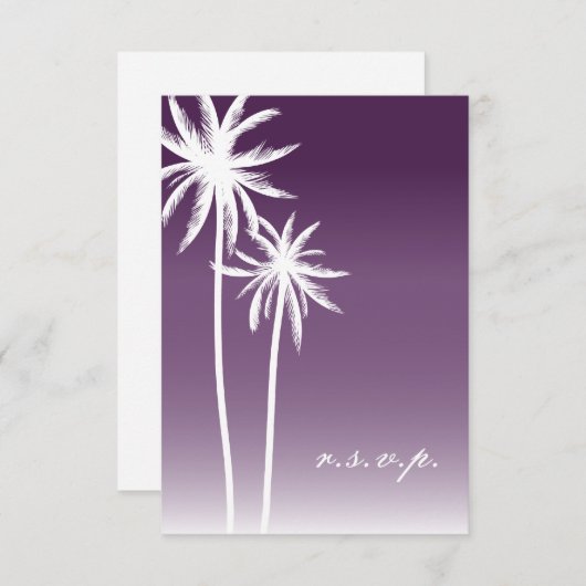 紫色のOmbréのヤシの木のビーチ結婚式RSVP 出欠カード (正面/裏面)