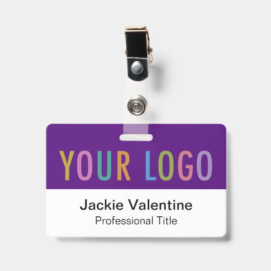 紫色のPVC名バッジ水平ロゴスタッフIDラベル バッジ (正面 （クリップ付）)