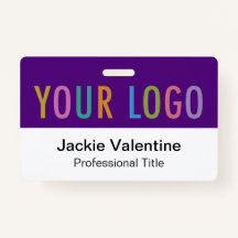 紫色のPVC名バッジ水平ロゴスタッフIDラベル