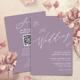 紫色のQRコードをすべて1つのQRコードモダンに収め結婚る 招待状