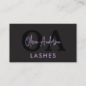 紫色のQRコードアイラッシュテクニシャンブラック 名刺 (正面)