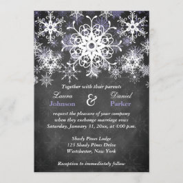 紫色のSnowyの黒板のスタイルの結婚式招待状 招待状