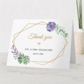 紫色のsucculentsの金ゴールドの幾何学的なフレームは感謝していしています カード (正面)