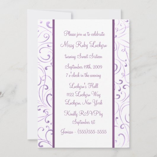 紫色のSweet sixteenの招待状 招待状 (正面)