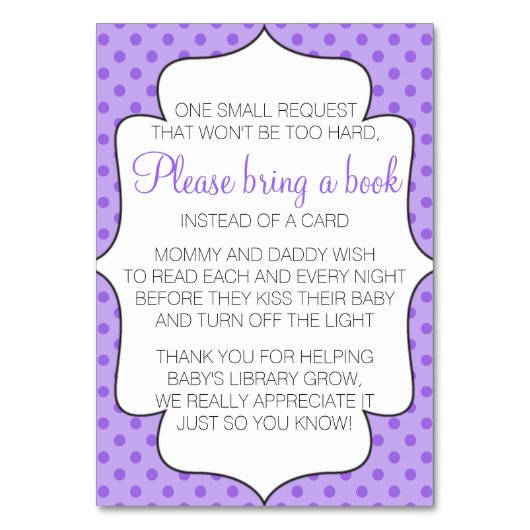 紫色はカード挿入物の代りに本を持って来ます テーブルナンバー (正面)