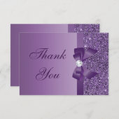 紫色はスパンコールの弓を印刷しました及びダイヤモンドは感謝していしています サンキューカード (正面/裏面)
