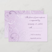 紫色は結婚式の招待状RSVPの渦巻きます 出欠カード (正面/裏面)