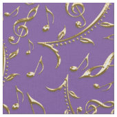 紫色または色の生地の金ゴールド音楽ノート ファブリック (クローズアップ)