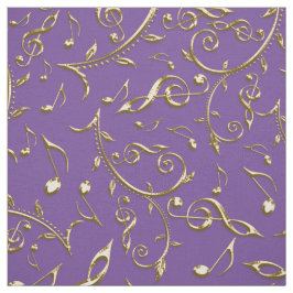 紫色または色の生地の金ゴールド音楽ノート ファブリック