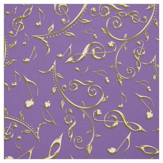 紫色または色の生地の金ゴールド音楽ノート ファブリック (見本)