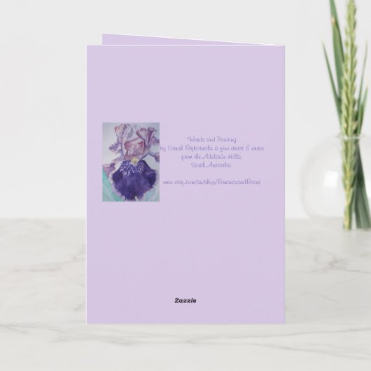 紫色アイリス水彩画の花のカード カード (裏面)