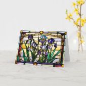 紫色アイリス花ステンドグラス カード (黄色い花)