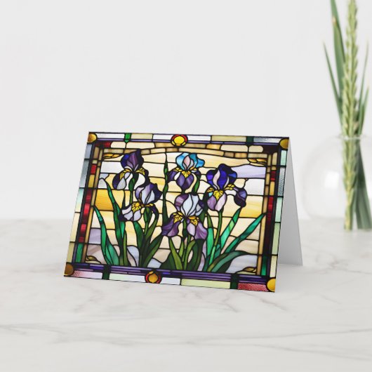 紫色アイリス花ステンドグラス カード (正面)