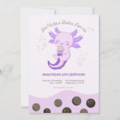 紫色アクソロトル バブル ボバ ティー ガール 誕生日 招待状 (正面)