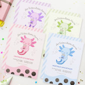 紫色アクソロトル バブル ボバ ティー ガール 誕生日 招待状