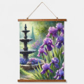 紫色アヤメの花と噴水 吊り下げ型タペストリー (正面)