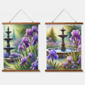 紫色アヤメの花と噴水 吊り下げ型タペストリー (ダブル)