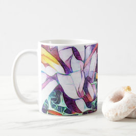 紫色アートのフラワーマグ コーヒーマグカップ
