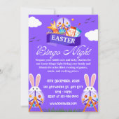 紫色イラストのイースター ビンゴ ナイト ご招待 招待状 (正面)