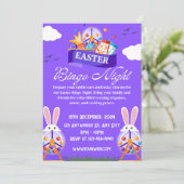 紫色イラストのイースター ビンゴ ナイト ご招待 招待状 (スタンド正面)