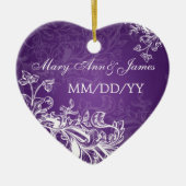 紫色エレガントな結婚式の引き出物のヴィンテージの渦巻 セラミックオーナメント (正面)