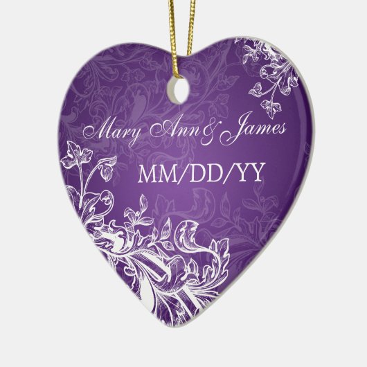 紫色エレガントな結婚式の引き出物のヴィンテージの渦巻 セラミックオーナメント (左)