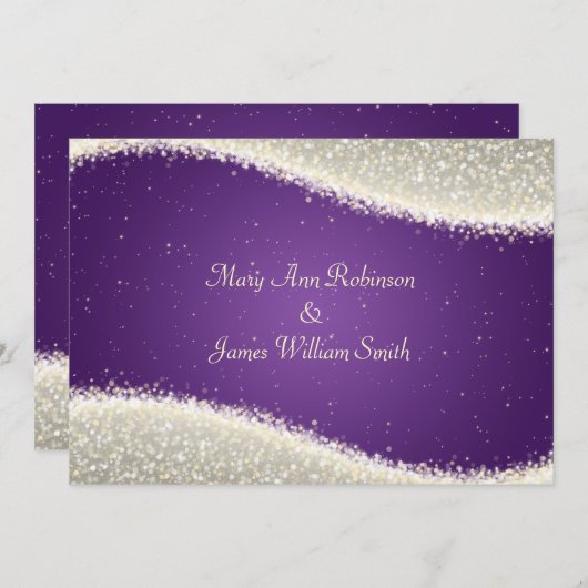 紫色エレガントな結婚式の眩ます輝き 招待状 (正面/裏面)