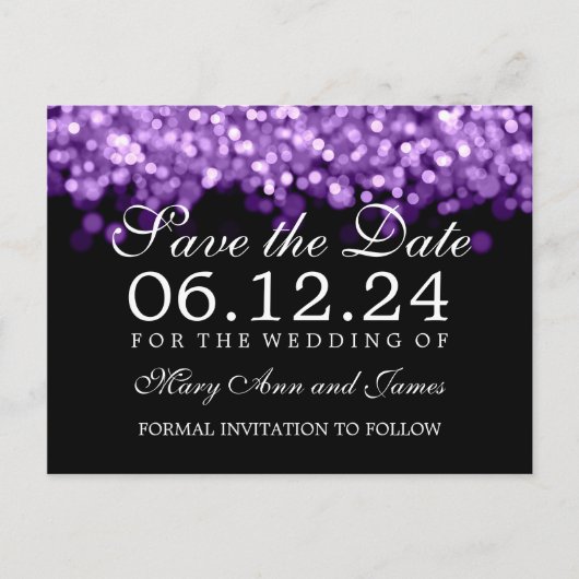 紫色エレガントの光源の日付を保存 案内ポストカード (正面)