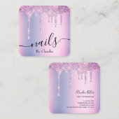 紫色エレガントグリッタードリップ爪、 ネイル スクエア名刺 (正面/裏面)