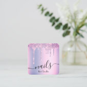 紫色エレガントグリッタードリップ爪、 ネイル スクエア名刺 (スタンド正面)