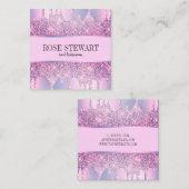 紫色エレガントグリッタードリップ爪、 ネイル スクエア名刺 (正面/裏面)