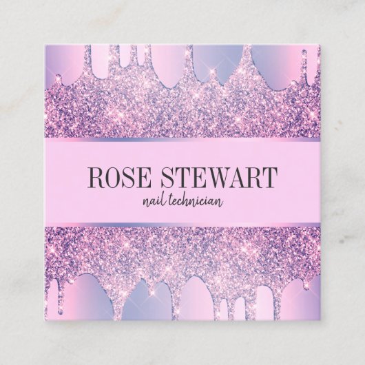 紫色エレガントグリッタードリップ爪、 ネイル スクエア名刺 (正面)