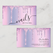 紫色エレガントグリッタードリップ爪、 ネイル 名刺 (正面/裏面)