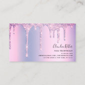 紫色エレガントグリッタードリップ爪、 ネイル 名刺 (裏面)