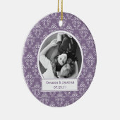 紫色オーナメントおよび記念品を結婚する白いハート セラミックオーナメント (右)