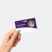 紫色カスタムの従業員の写真、ロゴ、バーコード、名前 バッジ (手持ち)