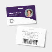 紫色カスタムの従業員の写真、ロゴ、バーコード、名前 バッジ (正面＆裏面)
