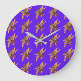 紫色カラフルの背景の花模様 ラージ壁時計