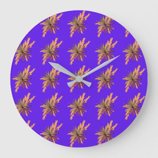 紫色カラフルの背景の花模様 ラージ壁時計 (正面)