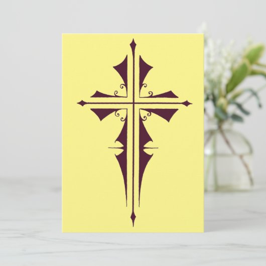 紫色キリスト教十字架 招待状 (スタンド正面)