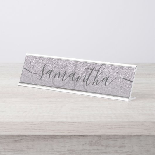 紫色グリッターグラデーションモノグラム デスクネームプレート (正面)