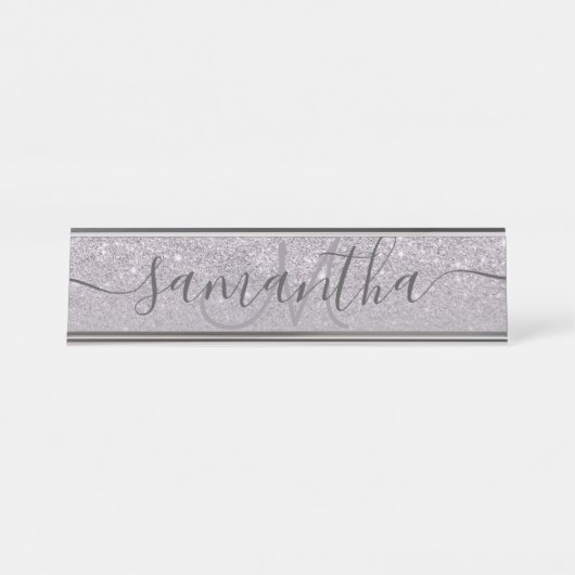 紫色グリッターグラデーションモノグラム デスクネームプレート (正面)