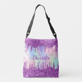 紫色グリッターピンクホログラフィカスタムックモノグラム クロスボディバッグ (裏面)