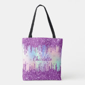 紫色グリッターピンクホログラフィカスタムックモノグラム トートバッグ (裏面)