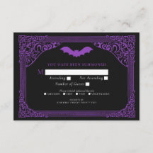 紫色ゴシック様式ヴァンパイア大聖堂結婚式RSVP