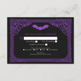 紫色ゴシック様式ヴァンパイア大聖堂結婚式RSVP エンクロージャーカード